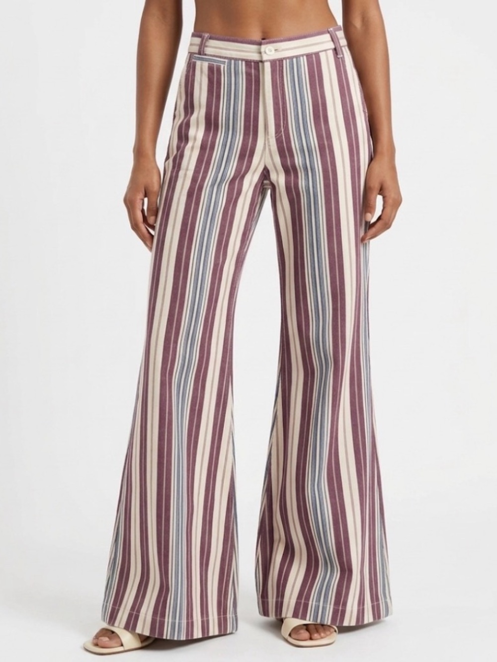 Anthropologie Wide Leg Striped Pants Size 10 Linen Blend Boho